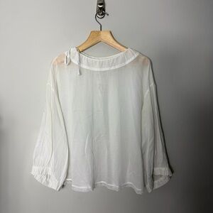 Gasa Grue Cotton Sheer White Lace Blouse Flowy Long Sleeve One Size 256